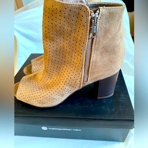 Taupe open toe booties, size 9 1/2